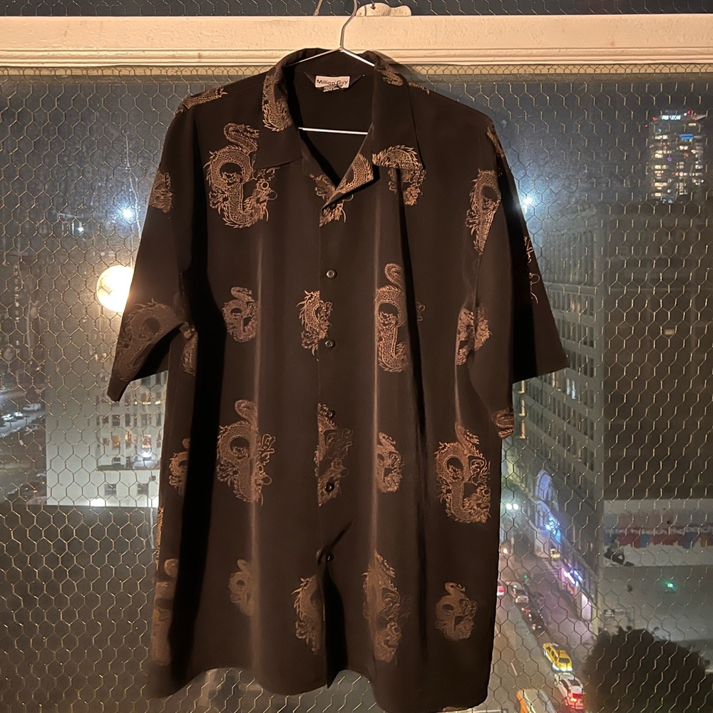 TRADiTiONAL AZN DRAGON BLACK BUTTON UP